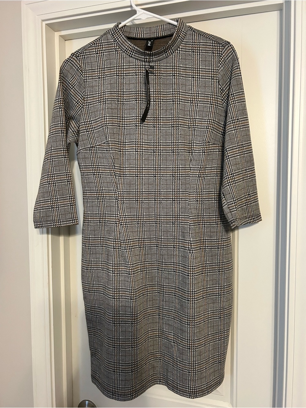 Allegra K Black and White Glen Plaid Midi Dress